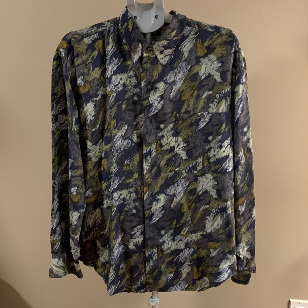 Pasha 100% Silk Men's Patterned Shirt Size Large casual button down